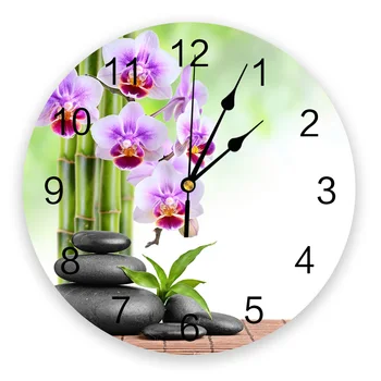 Primăvară Fierbinte Orhidee Piatra Zhujiao Pietricele Ceas De Perete Mare De Mese Restaurant Cafenea Decor Rotund Ceasuri De Perete Tăcut Decor Acasă