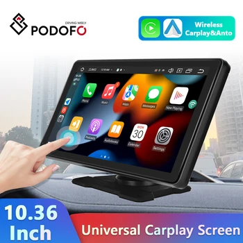 Podofo 10.36 inch Universal Carplay Ecran Android Auto Smart Player Cu Control Vocal FM Bluetooth Suport Spate Cam TF Card