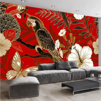 beibehang Tapet personalizat mari high-end minimalist modern de mână-pictat frunze de crin papagal perete de fundal papel de parede