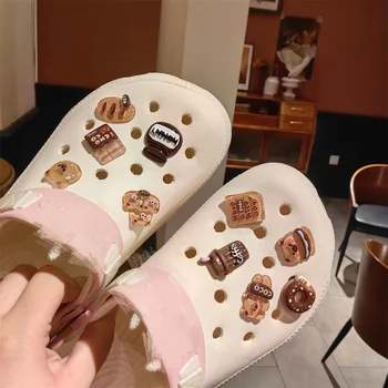 Copii Drăguț Distractiv Bomboane De Ciocolată, Boabe De Cafea Urs Gogoașă Lapte Ceai De Crocodil De Culoare De Pantofi Set Accesorii Farmecele Pentru Croc