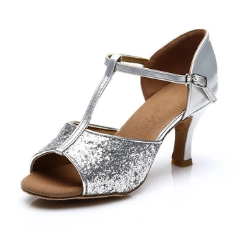 Vara Feminin Sala de Dans Latin Pantofi Pentru Femei de Aur Roșu Argintiu Culoare Toc 5cm 7cm Sclipici Pantofi de Dans Fierbinte de Vânzare