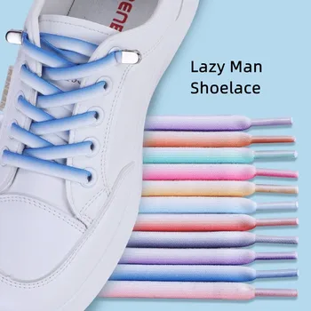 Moda Noua Culoare Dublă Om Leneș Nu-Și Lege Șireturile Plat Elastic Fără Legături Dantele Pentru Copii Adult Adidasi Pantofi Sport Siruri De Caractere
