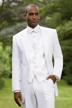2023 Alb De Înaltă Calitate Pentru Bărbați Costume De Moda Personal Custome Made Notch Rever Două Butoane (Sacou+Pantaloni+Vesta+Cravata)Terno Masculino