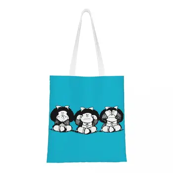 Reciclarea Umor Mafalda Geantă De Cumpărături Femei Umăr Panza Tote Sac Portabil Quino Desene Animate Manga Alimente Cumparator Saci