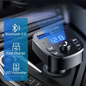 Bluetooth-compaitable Masina 5.0 Transmițător FM Hands-free Car Kit MP3 Modulator Player Handsfree Receptor Audio 2 USB Încărcător Rapid