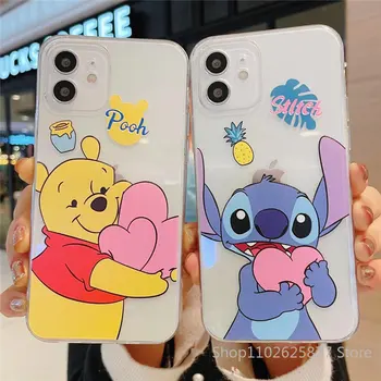 Disney Stitch Winnie the Pooh Telefon Caz Pentru iPhone 11 12 13 14 Pro Max 6 7 8 XS XR Desene animate Transparent Moale husa de Protectie