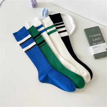 Solid de Culoare de Îmbrăcăminte exterioară Ciorapi Uri Trendy cu Ac Dublu cu Dungi Vițel Ciorapi Tub Lung Klein Albastru Ciorapi pentru Copii din Bumbac