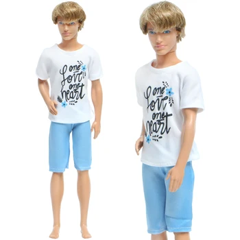DJDBUS Manual Papusa Haine Barbati Tinuta pentru Papusa Ken Vara T-Shirt, Pantaloni Albastru Prințul Accesorii Copii Playhouse Jucarie Cadou