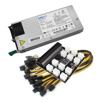 Noi Platinum 1200W Power Supply Kit Server PSU Cu Breakout Bord și 12buc PCIe 6pini la 6+2Pin Cablu