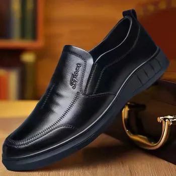 2023 Primăvară Nouă de Pantofi de Piele Barbati Negru Pur de Afaceri Pantofi Casual Împinge pe Leneș Pantofi Moale cu Talpi Pantofi