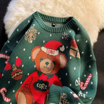 Kawaii Urs Verde Pulover Tricot pentru Femei Crăciun Vibe Y2K American Retro Iarna Cupluri de Anul Nou pulover Pulover 2023 pe Noi
