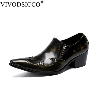 VIVODSICCO 6.5 cm Toc Înalt Pantofi pentru Bărbați Subliniat Toe Pantofi Rochie din Piele Slip-on Zapatos Hombre Formale Pantofi Barbati Business petrecere, pantofi