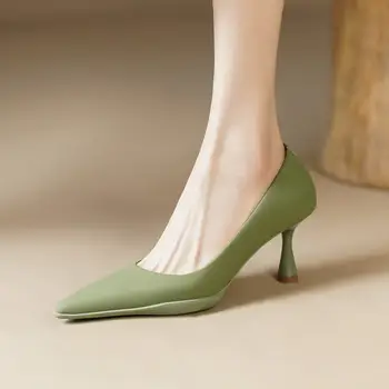 Dimensiunea 34-40 Culoare Pură Din Piele A Subliniat Deget De La Picior Femei Tocuri Pantofi De Înaltă Calitate De Moda Ocazii Importante Pantofi Cu Toc