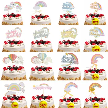 Rainbow Cake Topper Copii Happy Birthday Putea Panglică Luna Cupcake Toppers Steaguri de Copt Tort Petrecere Copil de Dus de Nunta DIY Decor