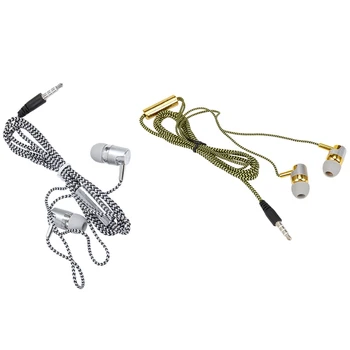 2 Buc H-169 de 3,5 Mm MP3 MP4 Cabluri Subwoofer Cablu Împletit, Muzica Căști Cu Fir de Grâu de Control, de Argint si de Aur
