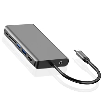 Aliaj de aluminiu de 8 in 1 USB C HUB audio ethernet adaptor sd tf card reader, cablu cu hd-mi 4k docking station