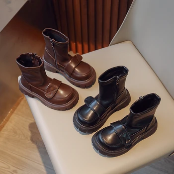 Fete Drăguț Simplu Cizme Scurte Culoare Solidă Versatil Casual Stil Coreean Grupa De Copii De Moda Cu Fermoar Lateral Pantofi 2023 Toamna Iarna Noi