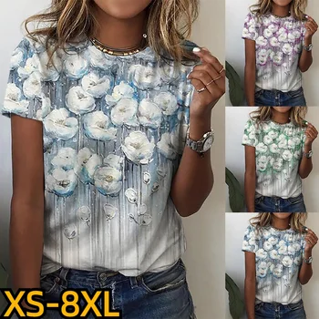 Gât rotund Pulover Nou Design de Imprimare T-Shirt Femei de Vară Casual Pulover de Moda de Top Supradimensionat Tricou Maneca Scurta XS-8XL