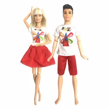 NK 2 Buc /Set Cuplu Papusa Rochie de Zi Casual Uzura Roșu Pantaloni Rochie pentru Papusa Barbie pentru Papusa Ken Accesorii Copii Fata Casei Jucarii