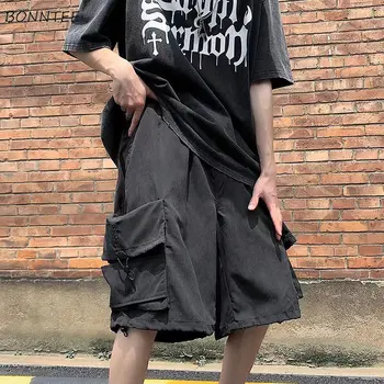 Barbati Casual pantaloni Scurți de Înaltă Stradă Hip Hop Buzunare Mari Elegant Retro Moda Japoneză All-meci Ins Design Ulzzang Adolescenti Nou Frumos