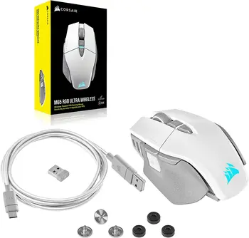 Corsair M65 RGB Ultra Wireless, Acordabile FPS Wireless Gaming MouseSub-1ms Purtătoare a Tehnologiei fără Fir, de 26.000 de DPI -Alb/Negru