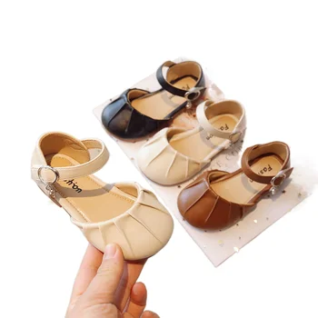 Fete Dantela Plisata Jumătate Sandale Primavara-Vara pentru Copii Solide din Piele Pantofi Copii Cutat Printesa Fund Moale Pantofi Tep Închis