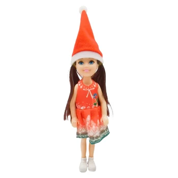NK Set 1 Roșie Pălărie de Crăciun Haine Mobile Articulate Mini Papusa Fata 14Cm Papusa Drăguț+ Pantofi+Tinuta Pentru Papusa Kelly Copil Cadou Jucărie