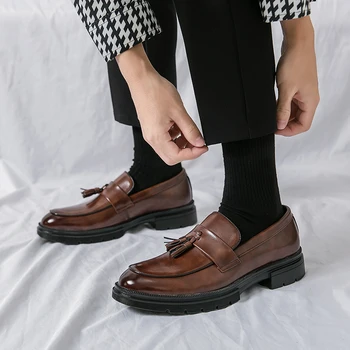 2023 Noi lucrate Manual pentru Bărbați Wingtip Oxford Pantofi din Piele Ciucure Mocasini Barbati Pantofi Rochie Afaceri Formale Pantofi Ayakkabı