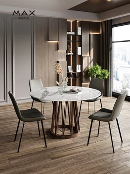 Italiană minimalist din lemn masiv luminoase rock lespede rotundă masă și scaun combinație modernă de uz casnic simple masă rotundă