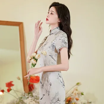 Vara Alb Îmbunătățit Cheongsam Moda Retro Elegant Tradițională Chineză Rochie de Seara Stil Qipao pentru Femei Partid Dropshipping