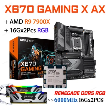 AMD Ryzen 9 7900X CPU Combo Cu GIGABYTE X670 JOCURI X AX-Placa de baza Socket AM5 +Memorie Kingston Renegat 6000MHz DDR5 32G RGB