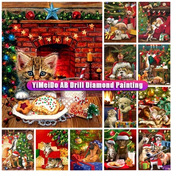YIMEIDO Crăciun AB Diamant Picturi Kit de Animale Manual cu Fermoar Geanta Pom de Crăciun Pisică Câine Diamante Broderie Decor Acasă Cadou
