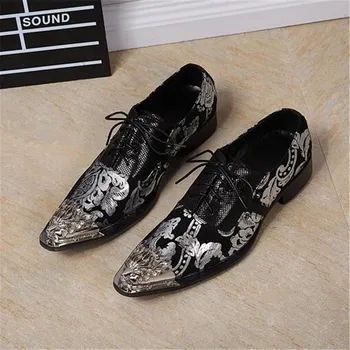 Trendy Silver de Imprimare alb-Negru din Piele Pantofi de Nunta de Oameni de Afaceri, de Agrement Partid Rochie de Pantofi de Lux pentru Barbati Metal Subliniat Toe Pantofi