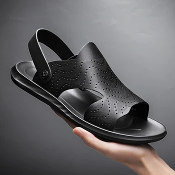 2023 Vară Gol Piele naturala Pantofi Barbati Casual Negru Sandale Respirabil Moale Gaura Pantofi Sandale Barbati Pantofi Sandale
