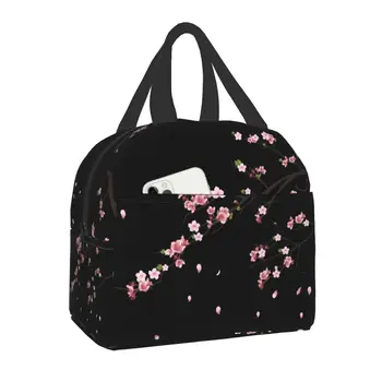 Japoneze Sakura, Ramură Izolate masa de Prânz Sac pentru Femei Portabil, rezistent la apa de Flori Florale Cherry Blossom Cooler Termică Bento Box