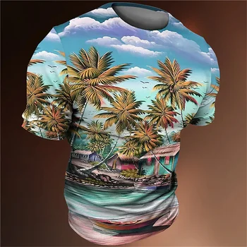 Copac de nucă de cocos de Imprimare 3d pentru Bărbați T-Shirt Retro Moda de Vara Maneca Scurta Top T-Shirt Casual Vintage Strada T Camasa Pentru Barbati Vara