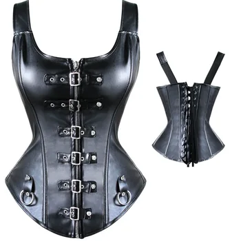 Palatul sexy body din piele curea din piele de foraj negru cataramă curele late stil gotic corset