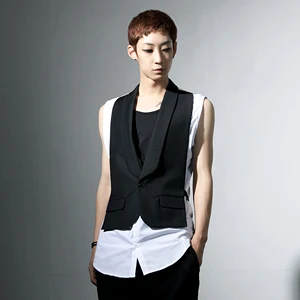 Vara Moda coreeană Stil Personalizat Alb și Negru, o Combinație de Culori Vesta Barbati Costum de Moda Guler Slim Fit Subtiri Vesta