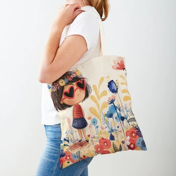 Lume De Basm Copil Minunat Casual Geanta De Cumparaturi De Desene Animate Drăguț Fată Dublu De Imprimare Reutilizabile Eco Canvas Shopper Bag Handbag Tote