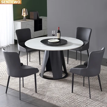 Designer de Lux rundă de mese de Marmură Rock Placa de masa set 8 scaune mesa de jantar comedor-o iesle tablo oțel Carbon de bază