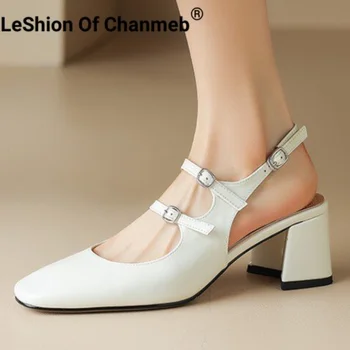 Leshion De Chanmeb Piele naturala Sandale cu Toc Femei de Bloc cu toc Înalt pantofi de damă Sandale Pantofi Multi-catarame Femeie Sandalias