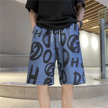 Hip-Hop pentru Bărbați pantaloni Scurți de Vară de Baschet Șort Albastru coreeană de Moda High Street Dungi Pantaloni Casual Barbati Imbracaminte pantaloni de Trening 2023