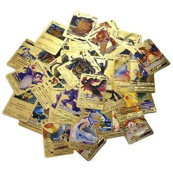 54 bucăți de Pokemon Carduri Gold Cutie de Aur Scrisoare spaniolă Carti de Joc Metalicas Charizard Vmax Gx Series Joc Card Cutie