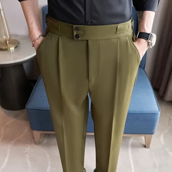 Stil britanic Simplu Înaltă Talie Pantaloni Casual Slim Solid Pantaloni Costum Pantalon De Travail Pour Homme de Afaceri Korte Homme 3XL