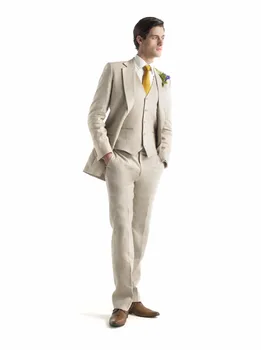2023 Ultimul Strat De Modele De Pantaloni Bej Lenjerie De Costume De Nunta Pentru Bărbați În Frac Terno Slim Fit De 3 Piese Mire Costum Personalizat Blazer Masculino