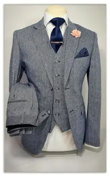 Gri Notch Rever Două Butoane Barbati Costume Custome Homme Moda Terno Masculino Sacou Slim Fit(Sacou+Pantaloni+Vesta+Cravata+Batiste)