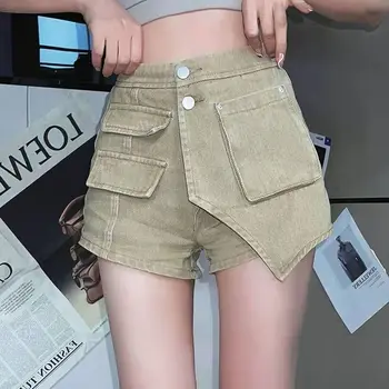 Noua Moda de Înaltă calitate Fata Fierbinte Scule pantaloni Scurti din Denim cu un Design Neregulate Talie Înaltă și Subțire O-linie Largi picior pantaloni Scurti din Denim