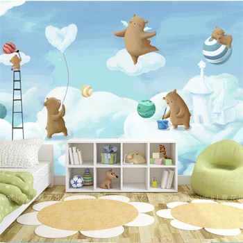 wellyu Personalizate murale pictate manual ursul de desene animate de animale Nordice, Japoneză și coreeană de fundal dormitor tapet de fundal