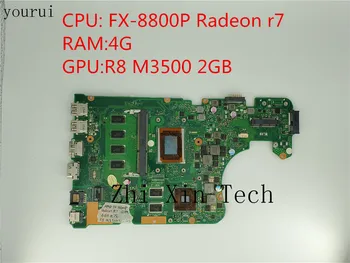 yourui de Înaltă calitate Pentru ASUS X555DG X555D X555DA Laptop Placa de baza REV2.0 FX-8800P CPU 4GB RAM Test de munca 100%