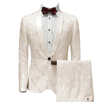 2023 Nou Alb Fildeș Bărbați Nunta Mire Costum 2-Bucata Set: Blazer oficial cu Șal Rever, Slim Fit Fracul Sacou și Pantaloni